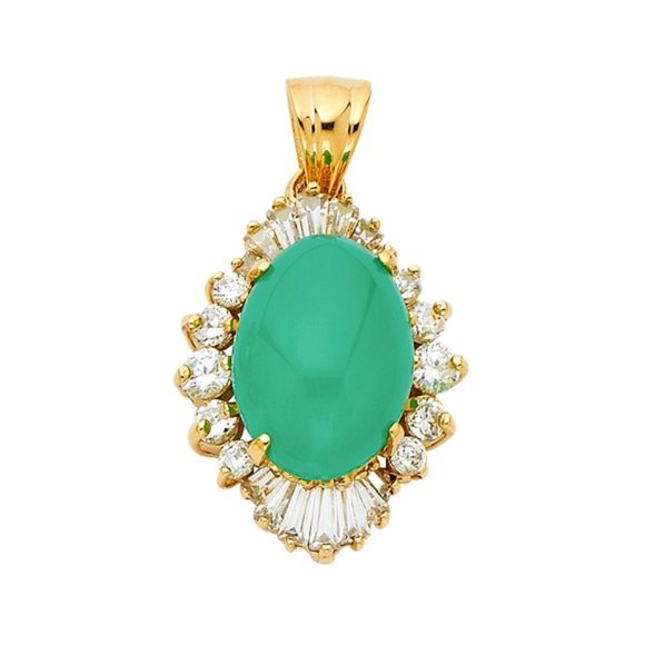Jewelry - one pc 14K Yellow Gold CZ with Jade Pendant